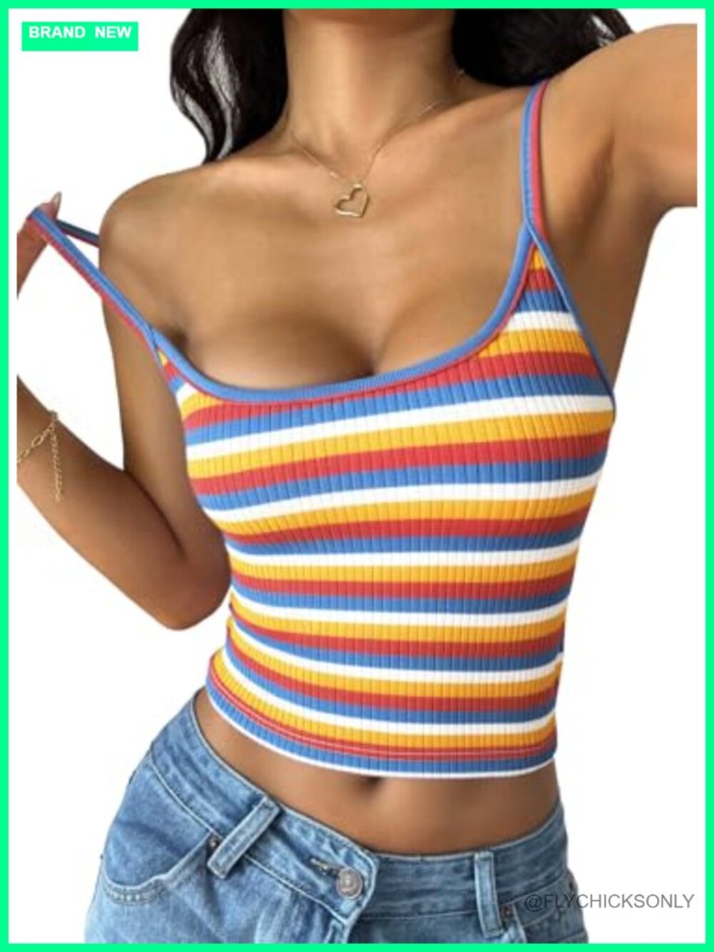 PRETTYGARDEN Women Striped Cami Crop Tank Top Sleeveless Y2K Knit